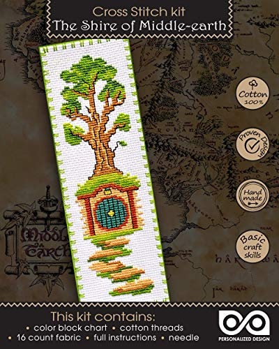 Personalized.Design Kreuzstich-Set Herr der Ringe: Das Shire der Mittelerde – DIY Stickerei Lesezeichen mit Muster