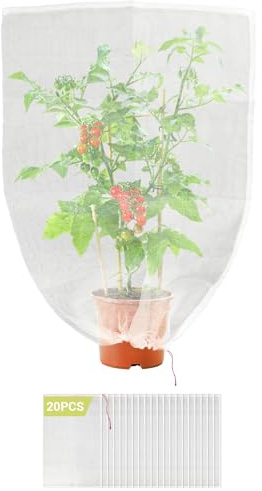 Enpoint Pflanzennetz für Tomaten, 94 x 58.4 cm, Baum-Vogelnetz für Bananen, wiederverwendbares Insektennetz mit Kordelzug, Gartenpflanzenschutzabdeckung, Tomatenbarriere, Blumen, 20 Stück