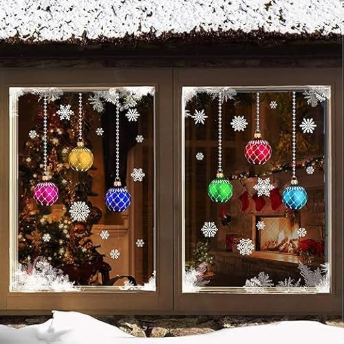 The Tile Sticker Company Christmas stained glass Red Green Blue Bauble Snowflake Window Stickers Cling (bauble original)