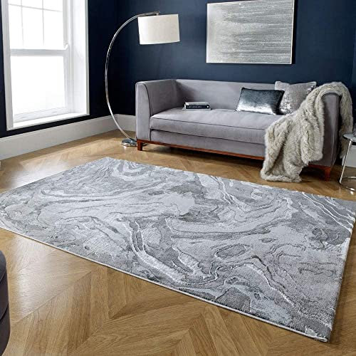 Flair Rugs Eris Moderner Teppich mit Marmoreffekt, 160 x 230 cm, Silbergrau