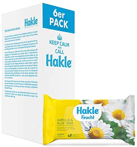 Hakle Feucht Kamille und Aloe Vera im 6er-Pack (6 x 42 Blatt), pflegendes feuchtes Toilettenpapier, hautverträgliche feuchte Tücher, schnell wasserlösliche Feuchttücher