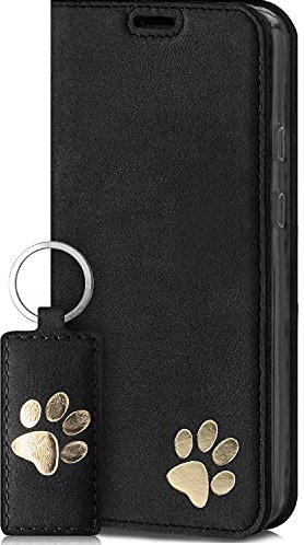 SURAZO Smart Magnet Handyhülle für Samsung Galaxy S20 FE 4G & 5G – Premium Echtleder Hülle mit Pfote Motiv - Klapphülle mit [Kartenfach, RFID Schutz] – Schutzhülle Wallet case Handmade in EU (Schwarz)
