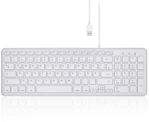 Perixx PERIBOARD-213W DE Kabelgebundene Kompakte USB Tastatur mit leisen Scherenstrukturtasten für Computer, Ziffernblock, Laptop und Tablet, Weiß, QWERTZ…