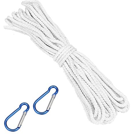Supernic 12.5m 6mm Flag Rope Polyester Pole Halyard Rope Flag Replacement Flag Halyard Line with 2 Steel Hook Clips Flagpole Rope Clips for Outdoor Hanging Clothes Bundled Sailing Rigging Garden