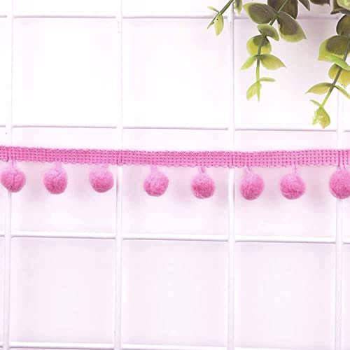 5 Yards 12mm Pompons Borte zum Basteln,Dekoband Mit Bommeln Bälle Pom Poms Fransenborte Zierband Dekoborte Nähzubehör für DIY Basteln Apparel Kleidung,Kostüme,Nähen,Dekoration,Dunkelpink