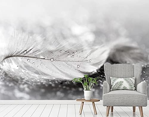Wallpaper 3D Vintage Grey and White Feather Dewdrop Wall Murals Wallpapers for Bedroom Living Room