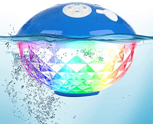 Portable Bluetooth Speakers Floating LED Lights Flashing Changing, IPX7 Waterproof Shower Speaker Wireless Mic Handsfree Call Music Box, Wireless Speaker for Party,Hot Tub,Outdoor,Beach