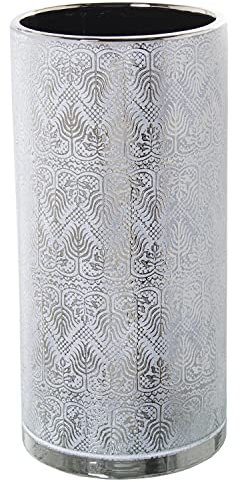 DRW Runder Schirmständer aus Keramik in Weiß und Silber, 22 x 46 cm, Mehrfarbig, estandar