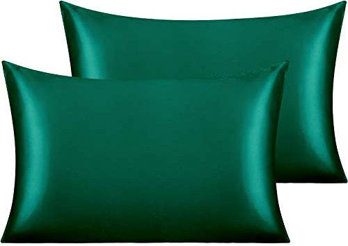 NTBAY Silk Satin Pillowcases - Satin Pillowcase for Hair and Skin, Pillow Cases 2 Pack with Envelope Closure, 50x75 cm, Dark Green