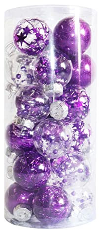 Weihnachtskugeln 24 Stücke Weihnachtskugel 6CM Transparent Acryl Christbaumkugeln Christbaumschmuck, Christbaumkugel-Set für Weihnachtsbaum Neujahr Party Decor (Lila)