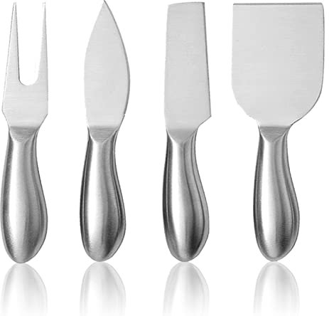 VANRA 4 PCS Cheese Knife Set Stainless Steel Butter Knife Set for Party,Wedding,Birthdays,Party (1 Shovel+1 Square Knife+2 Forks+1 Sharp Knife)