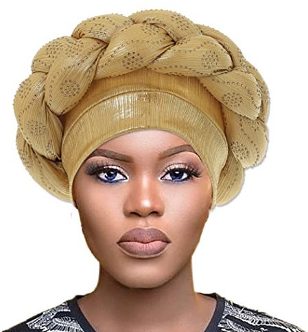 IYOU Afrikanischer Turban Kopf Wrap Gold Braid Beanie Cap Kopfbedeckung Kristalle Twisted Head Turbans für Frauen und Mädchen