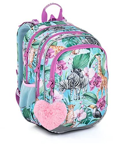 TOPGAL Schulrucksack für Mädchen ab 1. Klasse, ergonomisch & leicht, wasserabweisend, mit reflektierenden Elementen, 26 L Schulranzen mit Brustgurt & Rückenpolsterung (Safari)