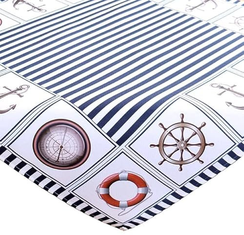 Tischdecke Mitteldecke Tischläufer Kissenhülle erfrischendes maritimes Druckdesign blau Weisse Streifen Pflegeleichte Qualität. (85 x 85 cm)