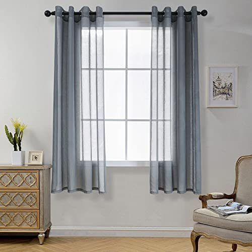 CUCRAF Transparente Gardinen mit ösen Vorhänge Wohnzimmer & Schlafzimmer, H160 x B140cm 2er Set Transluzente Vorhänge Grau, Unifarbene Pflegeleichte und Knitterfreie Vorhänge in Leinenoptik