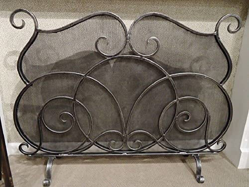 CAZARU Kaminschirme Scroll-Kamin-Kaminschirm, Antik-Zinn-Finish, Netzrückseite, 46 breit, Kaminschirm, Flache Kaminschirme, dekorativ