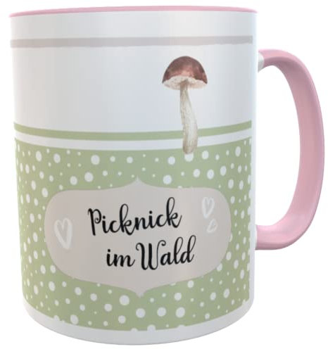 Tasse Glückspilz mit Tupfen Spruch da steckt Liebe drin Geschenk Kaffeebecher Gardenliebhaber Naturfreunde (Picknick/Tupfen)