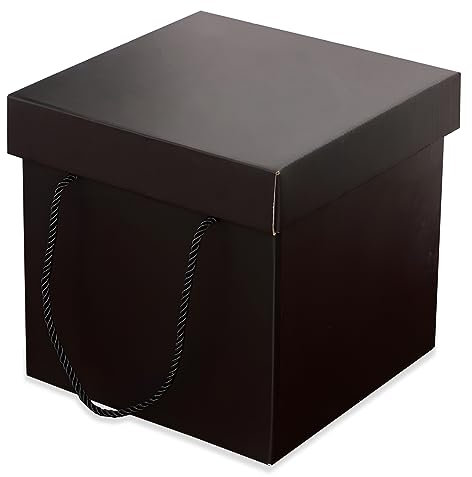 Extra große Geschenkbox mit Deckel und Griff, 32 cm, schwarz, faltbare Geschenkbox für Geburtstage, Partys, Duschen, Valentinstag