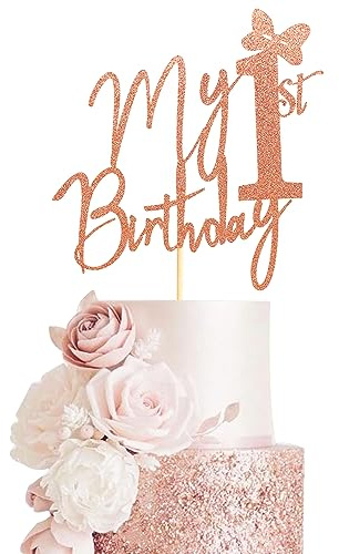 Arthsdite Tortenaufsatz mit Aufschrift My 1st Birthday, Miss Onederful-Kuchendekoration, Baby-Mädchen zum 1. Geburtstag, Party-Dekorationen – Roségold-Glitzer