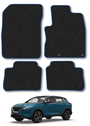 Nissan Qashqai (2021+) [E-Power] Carpet Car Mats | Blue Edge Trim Tailored Fit Floor Mats Full Coverage Protection Accessories Easy Clean Anti Slip Made in the UK