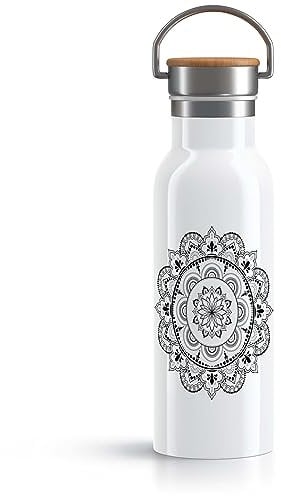 OWLBOOK Mandala Trinkflasche Yoga Edelstahl Wasserflasche für Frauen Yoga Zubehör Damen - Thermosflasche 600ml nachhaltige Sportflasche auslaufsicher schadstofffrei BPA frei