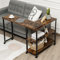 COSTWAY Beistelltisch Holz, Couchtisch L-Form, Tischplatte 360° drehbar, 3 Ebenen Sofatisch mit Rollen, Wohnzimmertisch mit Metallrahmen, Vintage, 101 x 82,5 x 72,5 cm, Braun