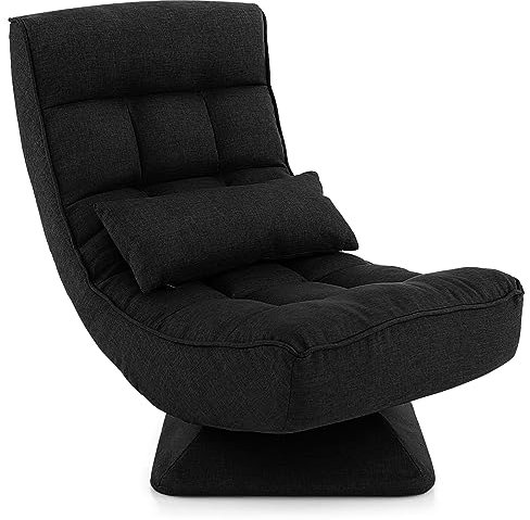 COSTWAY Chaise de Sol Pliable Réglable à 5 Positions, Fauteuil Rembourré Pivotante, avec Oreiller Lombaire, Fauteuil de Salon pour Méditer, Lire, se Reposer, sans Assemblage (Noir)