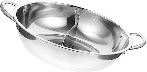 UPKOCH Olla Pato Mandarín De Acero Inoxidable Cacerola Caliente Dividida Olla Shabu Shabu Olla China Shabu Olla De Caldo De Cocción Olla De Gas Caliente Shabú Ollas Con Cubierta Tamar 28c