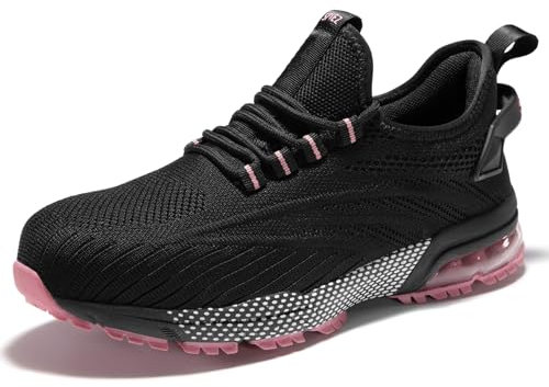 SPIEZ Scarpe Antinfortunistiche Donna, Antinfortunistiche Leggere e Antiscivolo, Scarpe da Ginnastica da Lavoro con Imbottitura ad Aria per Il Lavoro e la Vita Quotidiana, Nero Rosa EU 36