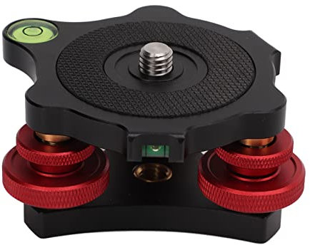 Tripod Head Leveling Base Camera Leveler, Aluminum Alloy Tripod Leveler Base Tri Wheel Head, 3/8” Thread, + / -5° Precise Angle Adjustment, 3 Spirit Level