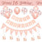 16th BIrthday Decorations for Girls-Rose Gold 16th Birthday Banners Balloons Bunting for Her,Happy Birthday Party Decor Include Banner Bunting Hanging Swirls Triangle Flags Confetti Latex Balloons