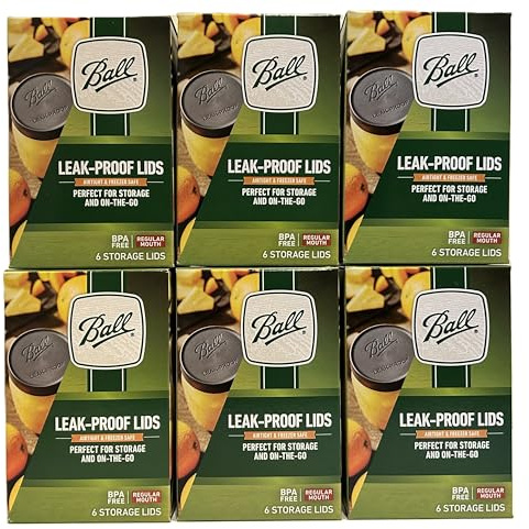 Ball Einmachglas-Kappen – auslaufsichere Deckel mit normaler Öffnung (Standardgröße) Packung mit 6 Boxen für insgesamt 36 auslaufsichere Deckel (36)
