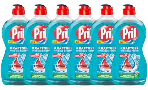 PRIL Kraft Gel Hygienische Frische (6x 450 ml), Handgeschirrspülmittel mit höchster Fettlösekraft, für sauberes Geschirr auch in kaltem Wasser, entfernt schlechte Gerüche