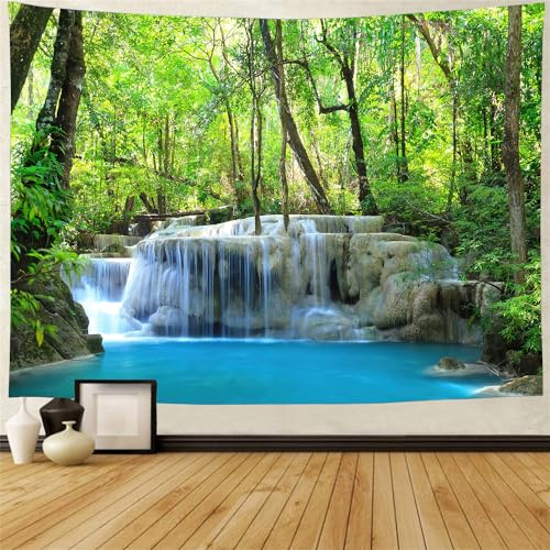 FENDROM Green Misty Forest Tapestry Nature Jungle Streams Wall Art Home Decor Landscape Wall Hanging for Living Room Bedroom Decoration