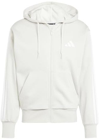 adidas Herren Essential Three Stripes Fleece Zipper Hoodie, Wonder Alumina/White, XXL