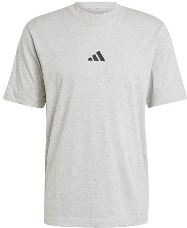 adidas Uomo Essentials Small Logo Single Jersey Tee, Medium Grey Heather/Black, L