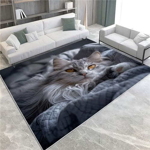 Quixora rutschfeste Schmutzfangmatte Teppich 60x90cm Türmatte Graue Maine-Coon-Katze Mit Animal-Print Fußmatte Bodenmatte für Innen und Schützen Außen Küchenboden Flur Wohnkultur