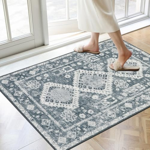 Famibay Vintage Indoor Washable Dirt Trapper Non Slip Entrance Rug Super Absorbent Low Profile Doormat Inside Floor Mat Carpet for Front Back Door Entry Pets Dogs
