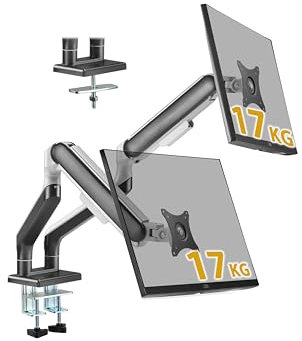 ETHU Monitor Halterung 2 Monitore für 17-35 Zoll Bildschirm bis zu 13kg, Dual Monitor Arm mit Premium Aluminium Gasdruckfeder-Doppelarm, Höhenverstellbare Dual Monitor Arm, VESA 75/100mm