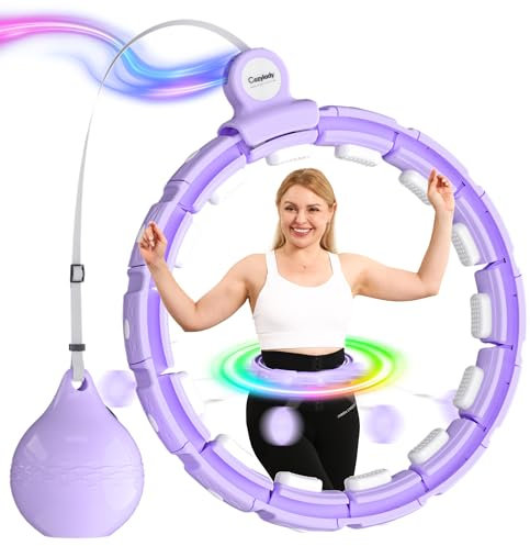 Cozylady Smart Hula Hoop Reifen Erwachsene mit Bunte LED-Lichteffekte, 121 cm Hula Hoop mit Gewicht Kugel, Stabiler & Leiser Hula Hoop Zum Abnehmen besonders geeignet-Lila