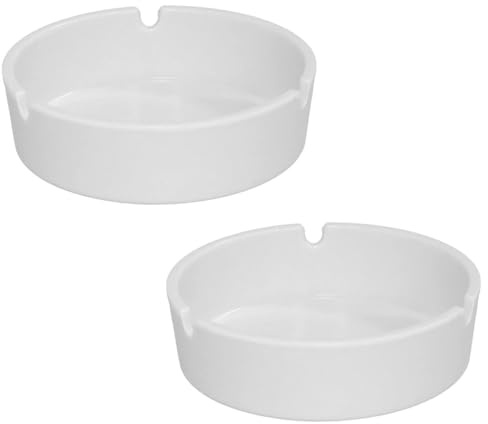 Acan Tradineur - Pack de 2 ceniceros Redondos de cerámica, Cuenco, Recipiente con Muescas para Cigarrillos, Uso Interior y Exterior, hostelería, hogar (Blanco, Ø 10 cm)