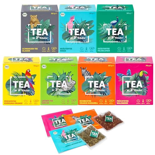 Tchibo Tee „TEA by Tchibo“ Probierbox, Verschiedene Sorten Kräuter-, Früchte-, Schwarz- und Grüntee, Vorratspack, Maxipack, Teebox, 140 Stück - 7x 20 Teebeutel, Natürliche Zutaten, Nachhaltiger Anbau