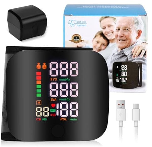 Blood Pressure Monitors, Automatic Wrist Blood Pressure Monitors with LCD Touch Screen, Adjustable Wrist Blood Pressure Cuff, Rechargeable Wrist BP Monitor with 99x2 Reading Memory, Storage Case