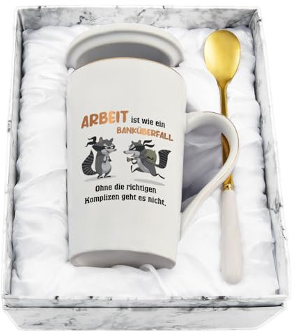 Joymaking Abschiedsgeschenk für Kollegin Jobwechsel Kaffeetasse Geschenk Abschied Kollegin Tassen mit Spruch - Arbeit ist wie ein Banküberfall - Kollegen Geschenk für Abschied, 400ml Weiß