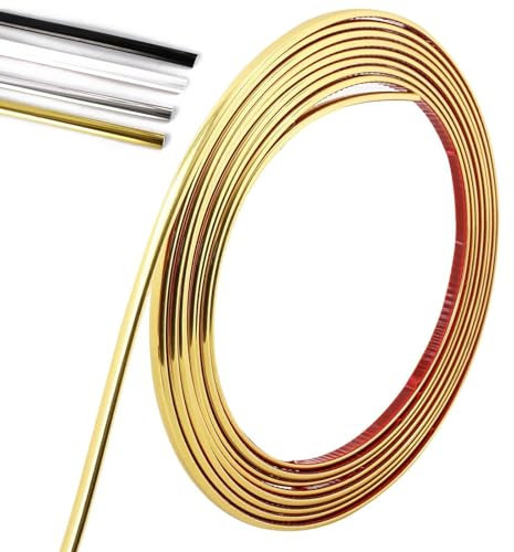 Moulure Murale, Moulures Décoratives Autocollantes, Moulure Plafond Polystyrene, Moulure de Moulure à Décoller et Coller Moulure Autocollante Flexible pour Mur Plafond Armoire Carrelage (8Mx8mm Or)