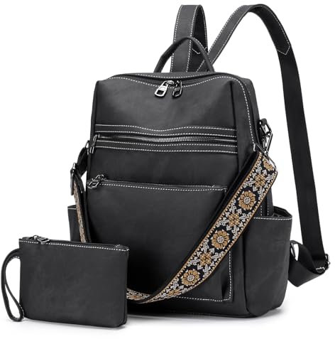 SUCIKORIO Leder Rucksack Damen Klein, 2 in 1 Rucksack Handtasche Mit Tasche Klein Elegant Wasserdicht Cityrucksack Damen Mini Rucksäcke Modern Rucksackhandtaschen für Reisen, Arbeit, Schule