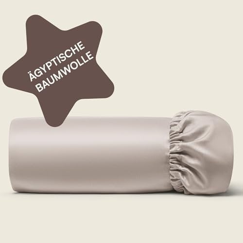 Amqua Spannbettlaken 200x200 - Baumwolle Taupe | Hohe Matratze bis 30cm Steghöhe | Ägyptische Baumwolle | Mako Satin