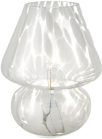 Baroni Home Lampe de Table en Verre à Piles, Lampe de Chevet et de Salon, Lampe de Bureau Design Moderne, 15x15x18 cm, Champignon Blanc