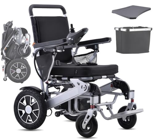 NOMIGO Faltbarer Elektrorollstuhl Tragbar Elektrische rollstühle für Erwachsene und Senioren Leichter Elektrischer rollstuhl 30Ah Batterie Elektrorollstuhl Gewichte Tragfähigkeit 150Kg Silber