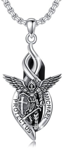 PARYFO Erzengel Michael Anhänger Halskette 925 Sterling Silber Religiöser St Michael Anhänger Sechseck Kristall Anhänger Amulett Halskette für Unisex Amulett Schmuck für Männer Frauen
